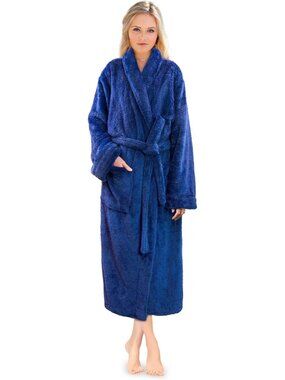 〽️Women's Bathrobe Blue Fleece Luxury Soft Warm Fluffy Sherpa Shaggy Robes